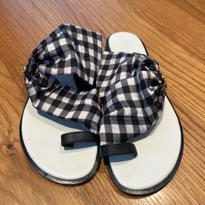 White and black gingham sandals